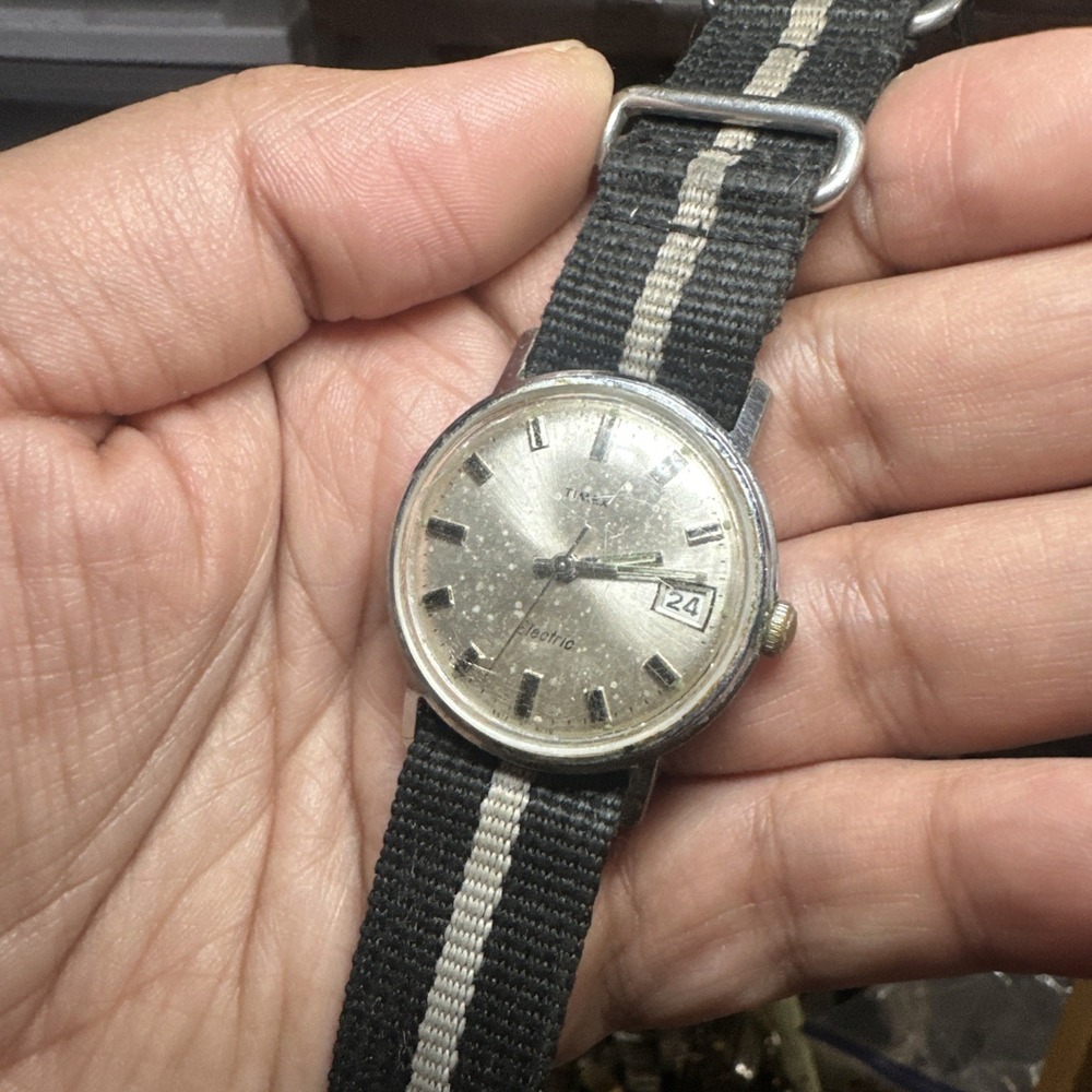 Working 1970 VTG Timex Electric Men's Watch Nylon Band‎ Quartz 34mm New Battery
